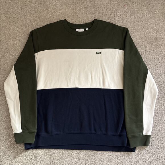 Lacoste Long Sleeve Brushed Pique Fleece Colorblock Sweater Sweatshirt Sz 3XL - Picture 1 of 10